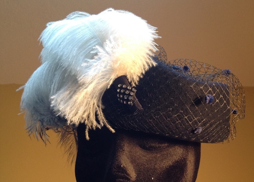 Blue Navy Felt Pillbox Feathers UK